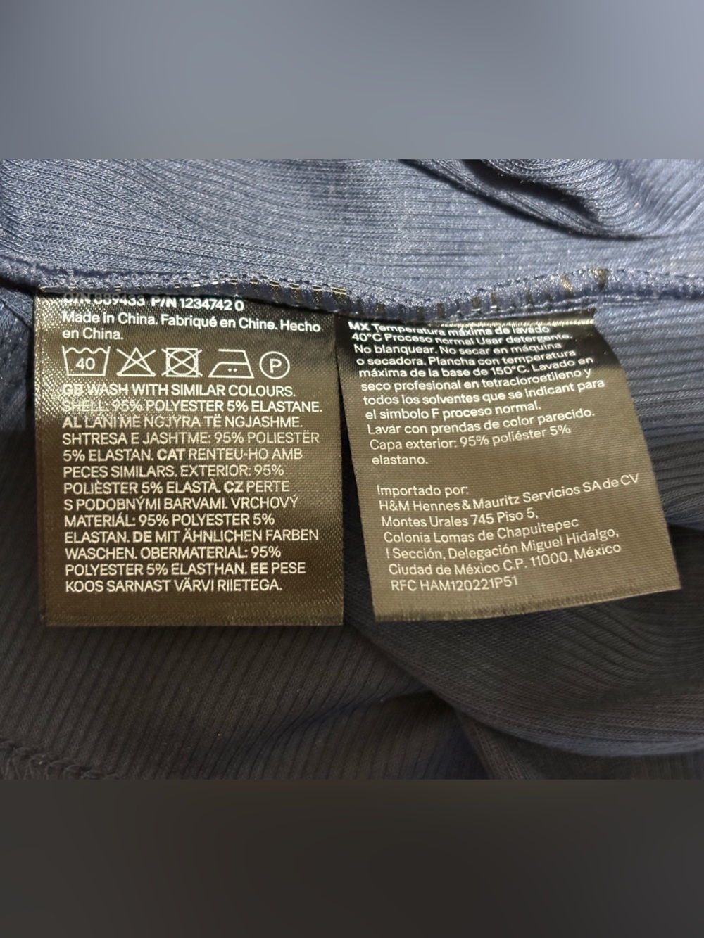 H&M Navy Ribbed Short Sleeve Tee - Picture 3 of 3